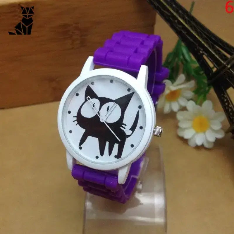 Belle Montre Chat Au Design Cartoon Pour Les Amoureux Des Félins - Violet