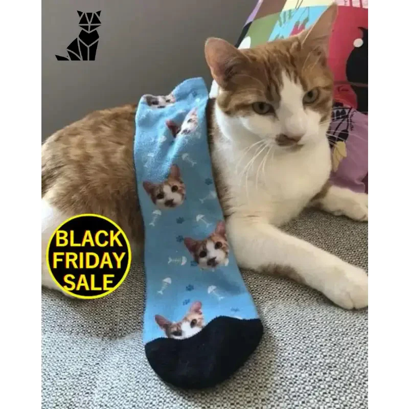 Un chat douillet à côté d’une chaussette : Chaussettes de chat personnalisées uniques pour le confort et le style