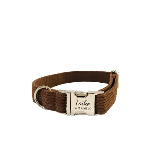 Collier Chien Personnalisé Velours Côtelé Chocolat Transparent Background