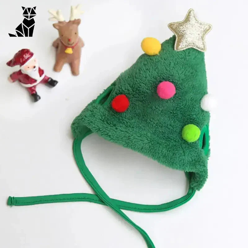 Chapeau de Noël vert pour chats avec un petit jouet - Ensemble festif pour chats : Design festif