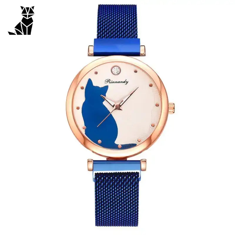 Montre Chat Au Sublime Cadran Doré Pour Un Style Irrésistible - Bleu