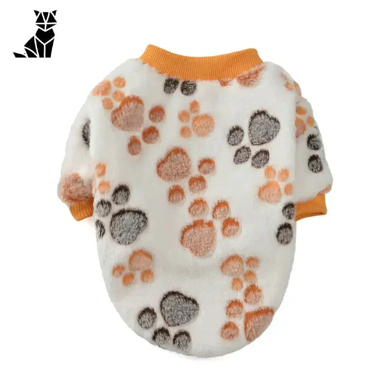 Pull Douillet pour Chat en tissu de qualité, blanc avec des empreintes orange et marron