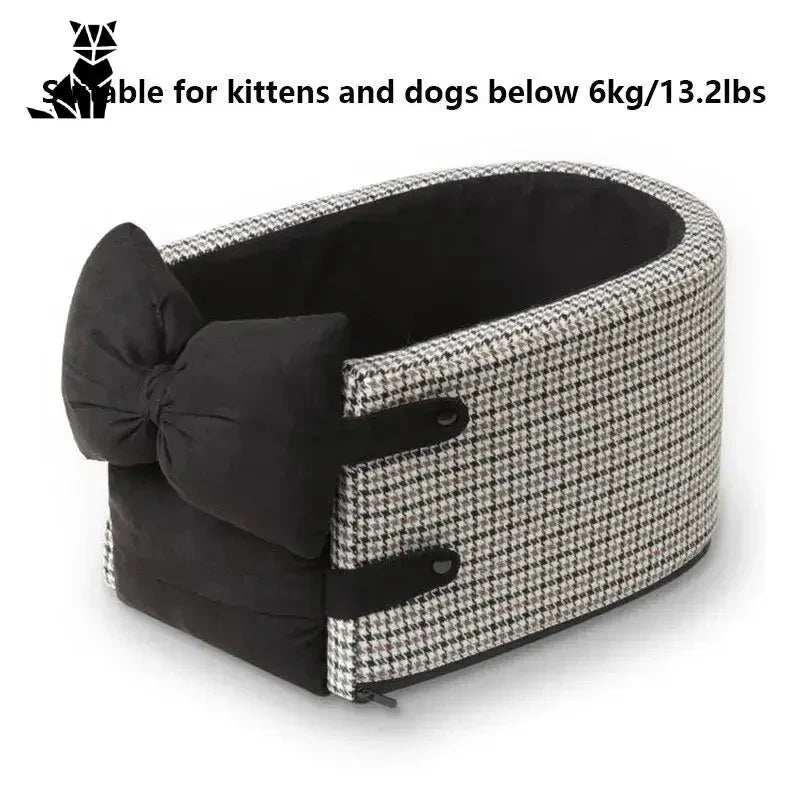 Siège auto Ultimate Comfort pour chien - Lit douillet pour chien avec nœud sur le devant, parfait pour les animaux de compagnie